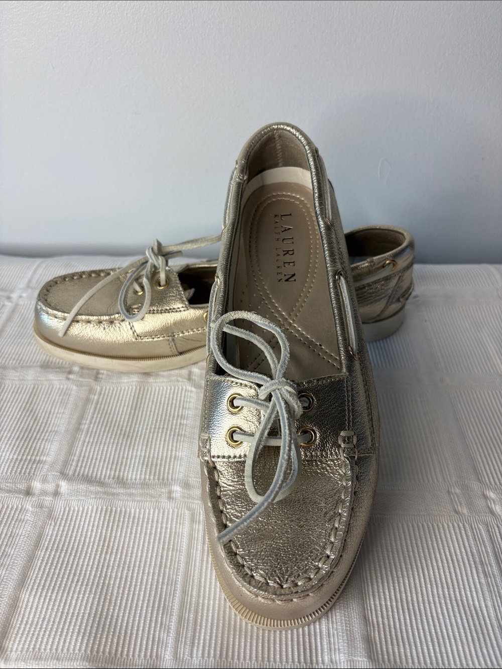 Lauren Ralph Lauren Metallic Gold Leather Moccasin Boat Shoes